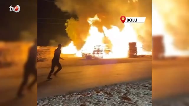 Palet Fabrikasında Çıkan Yangının Alevleri Geceyi Aydınlattı