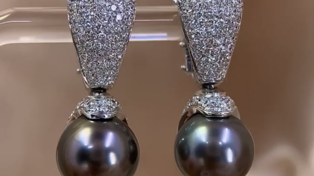 Statement Tahitian Pearl and Diamond Pave Earrings by Chimento
