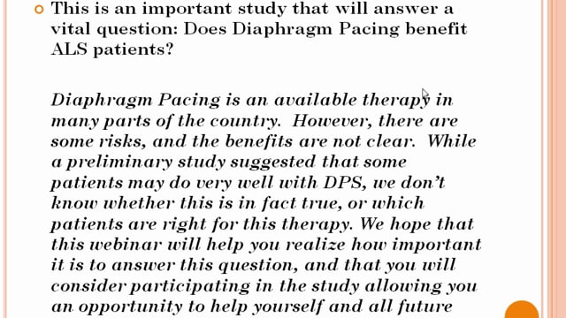 Diaphragm Pacing System™ (DPS) In Participants with Amyotrophic Lateral Sclerosis: An Informational Screen Grab