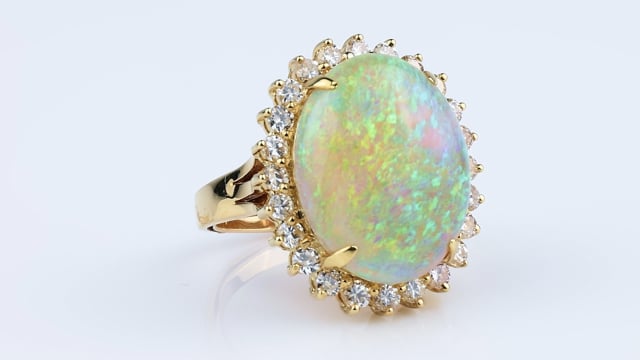 Spectacular Large Australian Opal and Diamond Cocktail Ring