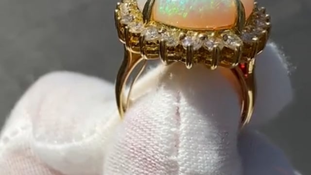 Spectacular Large Australian Opal and Diamond Cocktail Ring