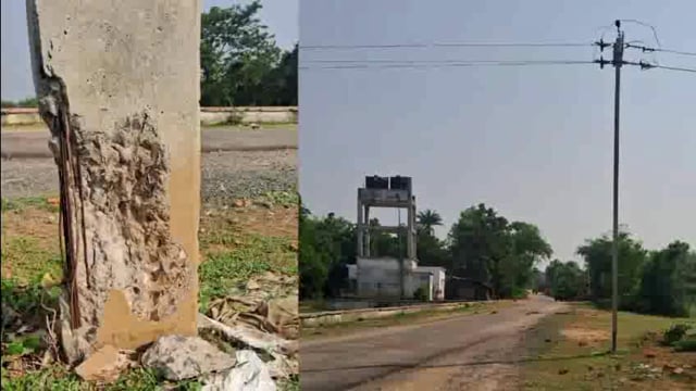 अधटुटे हाईटेंशन बिजली पोल दे रहा बड़ी घटना का संदेश 