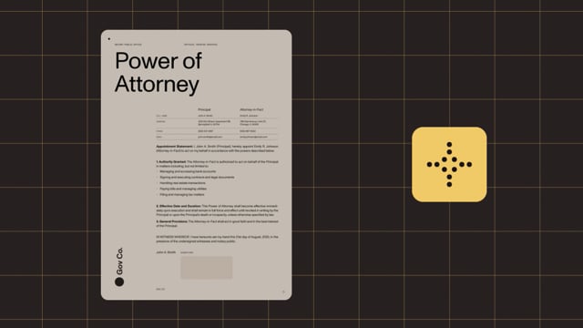 Document AI visualization showing Power of Attorney document with AI features
