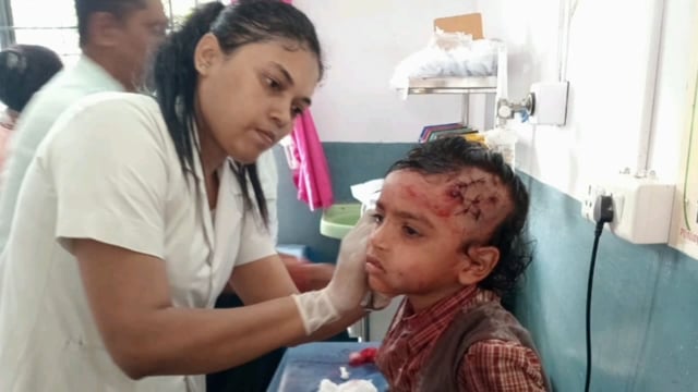 बियाही मोड़ स्थित सृजन गुरुकुल स्कूल वैन चालक की लापरवाही से स्कूली वाहन मारी पलटी, एक दर्जन बच्चे हुए घायल।