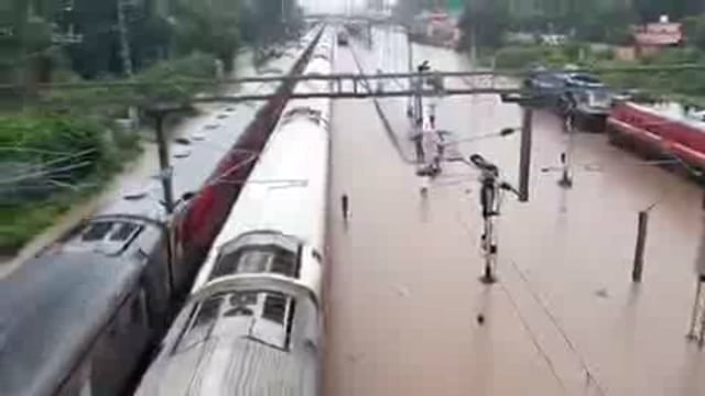 भारी बारिश के कारण सवाई माधोपुर स्टेशन पर रेलवे ट्रैक डूबे#politics