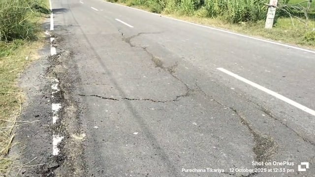 करोड़ों की लागत से नवीनीकृत राज्य मार्ग मे कई जगहों पर पड़ी दरारें 
