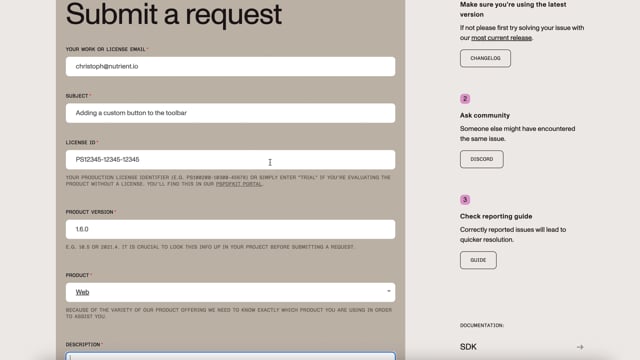 Nutrient AI support form deflector ai example