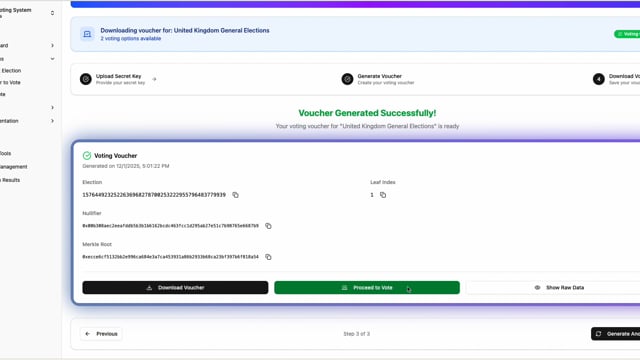 Cloak Minster Ballot - User Dashboard