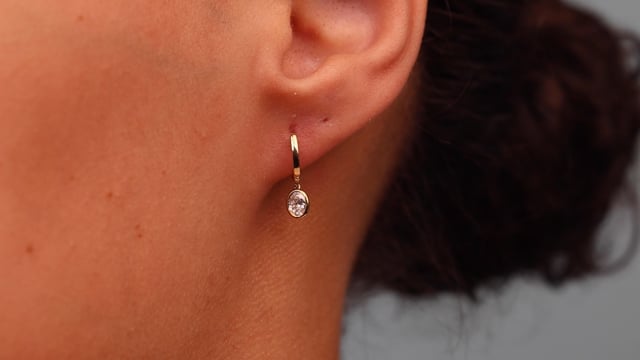 Bezel Set Oval Diamond Charm Hoops - Video