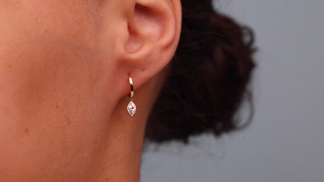 Bezel Set Marquise Diamond Charm Hoops - Video