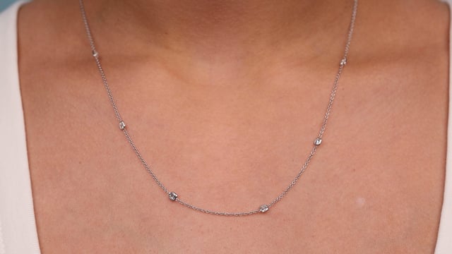 Asscher Cut Diamond Station Necklace - Video