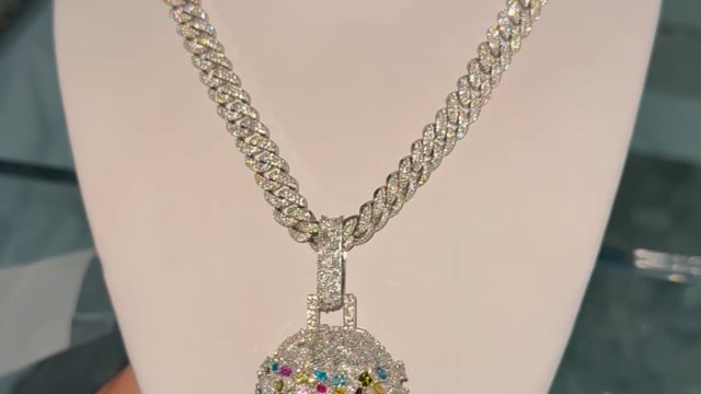 Jesus Pendant (coloured crown with Tennis Chain) - View 1