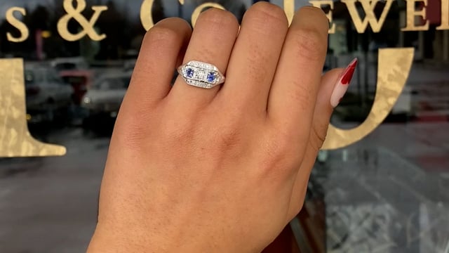 Gorgeous Art Deco White Gold & Diamond Navette Ring (1920s)