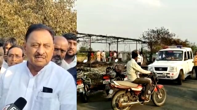 जानवळ येथे गोठयात लागलेल्या आगीत सात जनावरे मृत्युमुखी,सहकार मंत्री बाबासाहेब पाटील यांनी घटनास्थळाची केली पाहणी