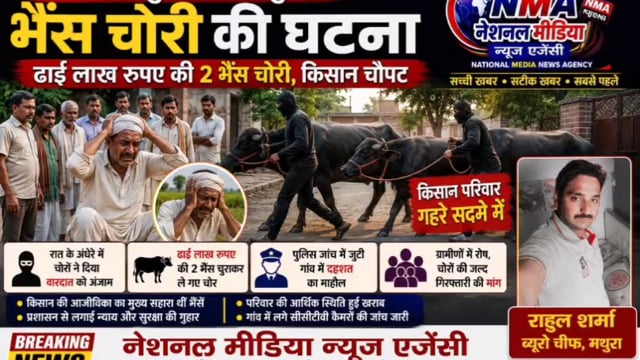 मथुरा के ग्राम कुम्हा में भैंस चोरों का आतंक, किसान चौपट