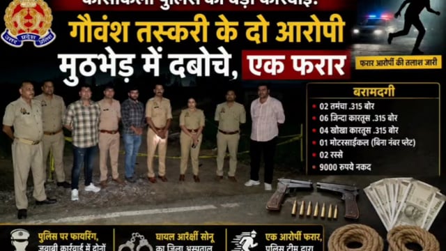 कोसीकलां पुलिस की बड़ी कार्रवाई: गौवंश तस्करी के दो आरोपी मुठभेड़ में दबोचे, एक फरार
