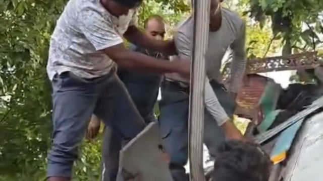 सिद्धार्थनगर: नींद की झपकी बनी हादसे की वजह, पेड़ से टकराकर पलटा ट्रक, ग्रामीणों ने बचाई चालक की जान