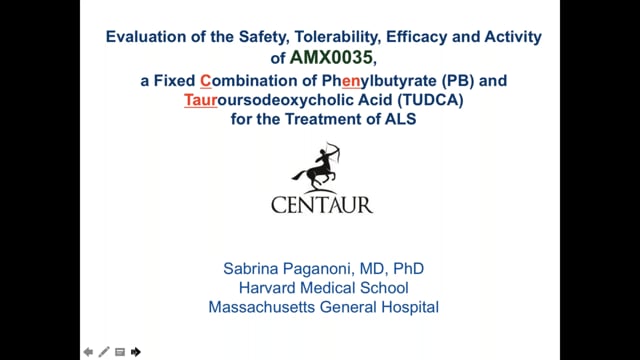 The Centaur trial: a phase 2 trial of AMX0035 for the treatment of ALS Screen Grab