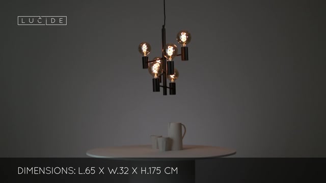 Lucide 21421/06/30 LEANNE - Retro lustr v černé barvě 6 x E27