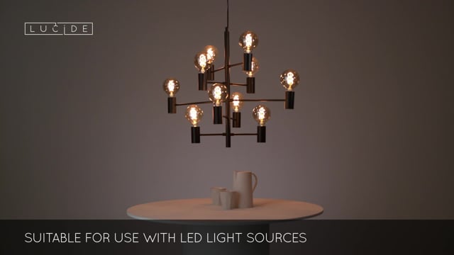 Lucide 21421/10/30 LEANNE - Retro lustr v černé barvě, 10 x E27