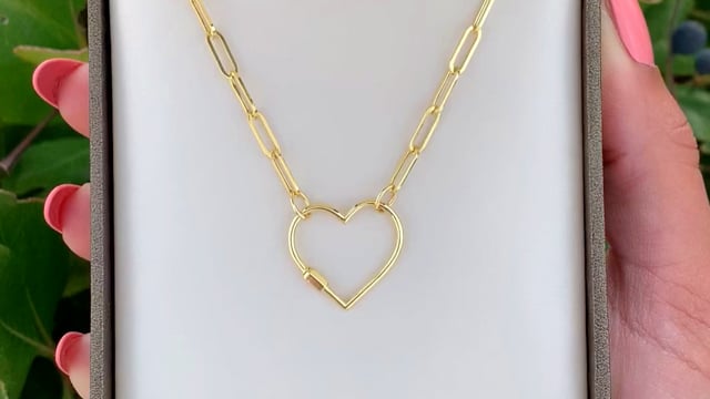 Lock Charm on Gold-Filled Paperclip Necklace with Heart Carabiner – Beauty  Bird Vintage