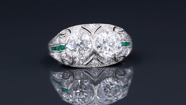 1920s Platinum and Diamond Toi Et Moi Ring (with Emeralds)