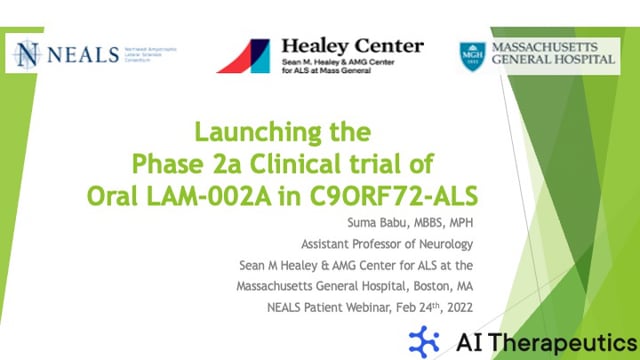 Phase 2a trial of Oral LAM-002A capsules in C9ORF72 ALS Screen Grab