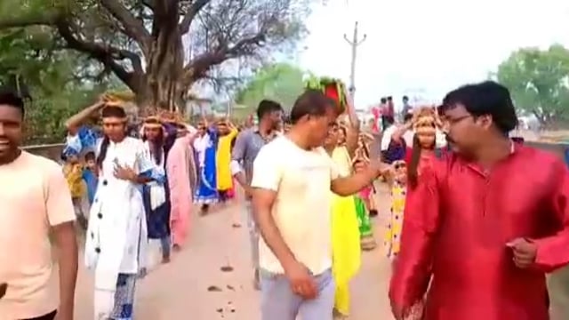 चेवाड़ा में चैत नवरात्रि को लेकर कलश यात्रा का आयोजन।