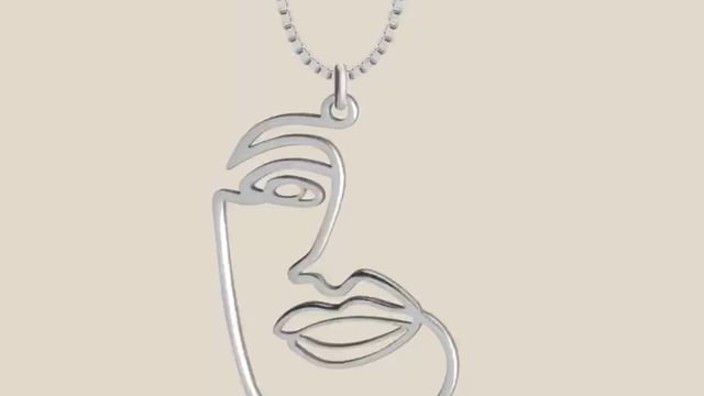 Face Line Art Necklace with Cuban Link Chain in Sterling Silver by oNecklace