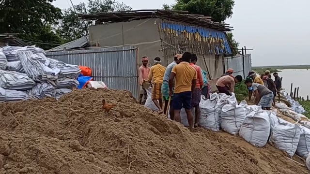 मुकुरिया गांव के निकट महानंदा नदी के कटाव रोकने का कार्य धीमी गति से चल रहा है 20 तारीख तक होना है कार्य पूर्ण।