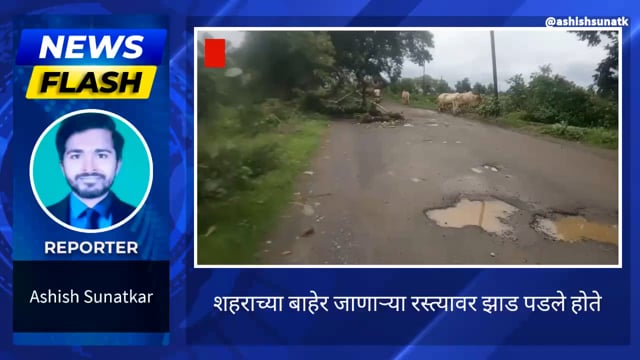 रस्त्यावर झाड पडल्याने नागरिकांच्या रहदारीस अडचण 