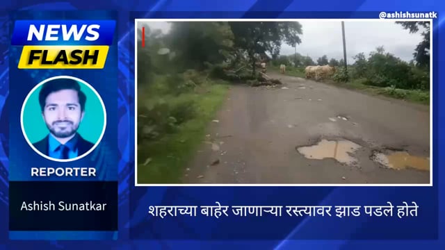 रस्त्यावर झाड पडल्याने नागरिकांच्या रहदारीस अडचण 