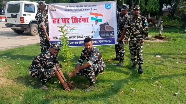 सूर्यगढ़ा प्रखंड मुख्यालय परिसर में एसएसबी के जवानों के द्वारा किया गया वृक्षारोपण
