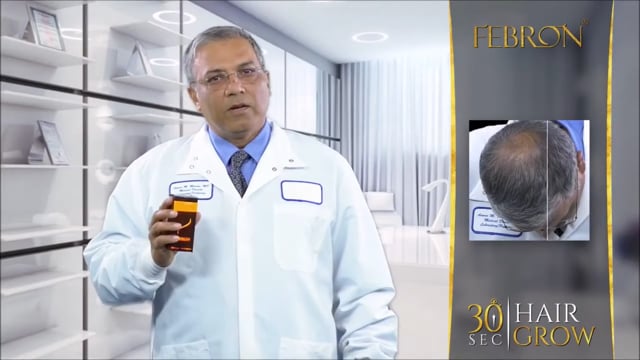 Doctor holding Febron Hair Fibers and recommending it for fuller-looking hair