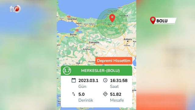 Boluda  3,7 Büyüklüğünde Deprem