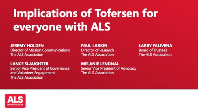 The ALS Association Webinar: Implications of tofersen for everyone with ALS Screen Grab