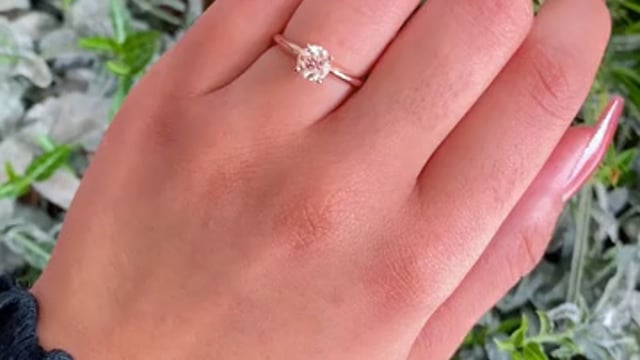 Pink Solitaire Rings for Women, Minimalist Engagement Ring for Her