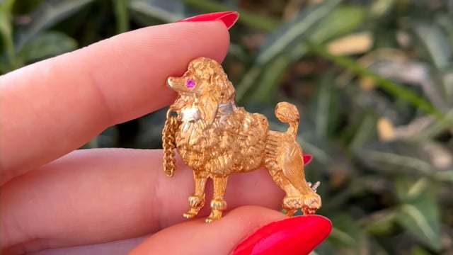 Vintage 1950s 18K Gold Precious Poodle Pin