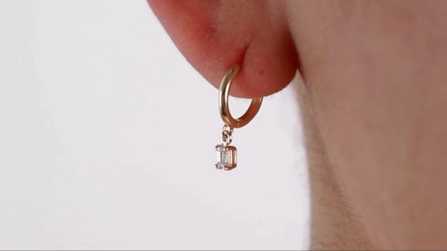 Petite Emerald Cut Charm Hoops - Video