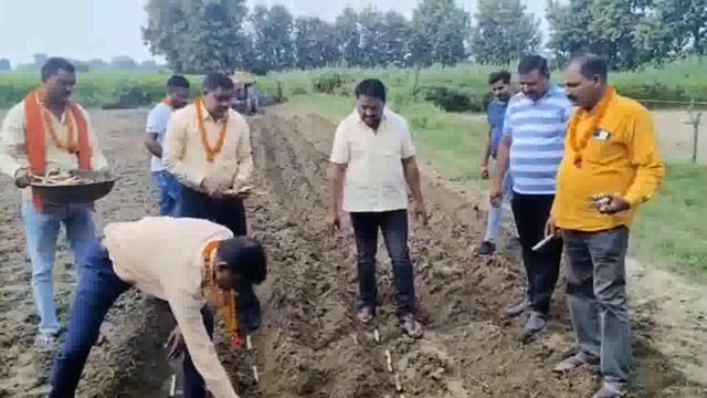 रानीपुर में बजाज चीनी मिल के द्वारा शरद कालीन गन्ने की बुवाई कार्य का ब्लॉक प्रमुख में फीता काटकर किया शुभारंभ