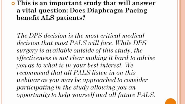 Diaphragm Pacing System (DPS) in Participants with ALS - Clinical Trial: An Informational NEALS Webi Screen Grab