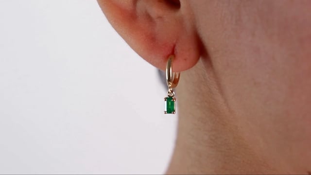 Diamond Emerald Cut Charm Hoops - Video