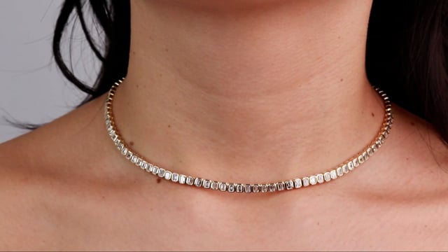 Bezel Set Emerald Cut Tennis Necklace - Video