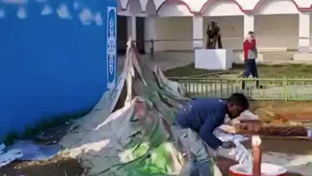 मंदार महोत्सव की तैयारी के लिए चल रहा कार्य।