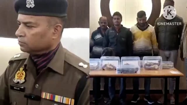 थाना महराजगंज मे अवैधअसलहा बनाने की फैक्ट्री का पर्दाफाश असलहा बनाने के उपकरण व4 अभियुक्तो को पुलिस ने किया गिरफ्तार 