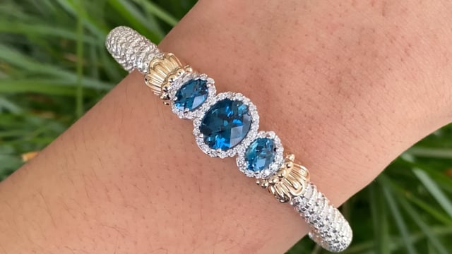 Vahan Blue Topaz and Diamond Halo 6mm Bracelet - Vahan Style