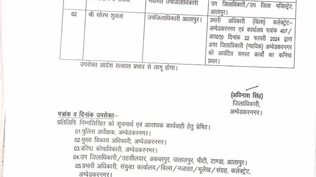 *आलापुर उप जिलाधिकारी सौरभ शुक्ला का हुआ स्थानांतरण । आलापुर के उप जिलाधिकारी होंगे सदानंद सरोज*