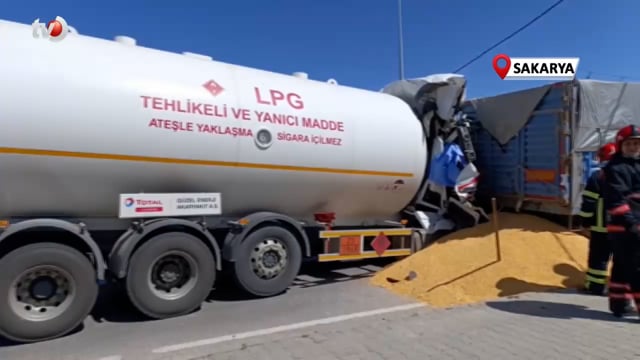 LPG Yüklü Tanker, Park Halindeki Tahıl Yüklü Tıra Çarptı 1 Ölü, 1 Ağır Yaralı