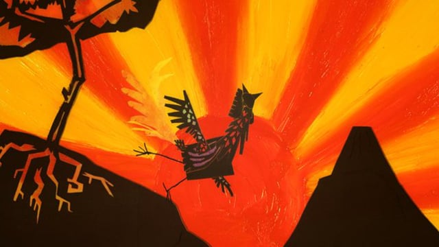 The Rooster - cardboard, cut out, paint on glass by Eimhin McNamara