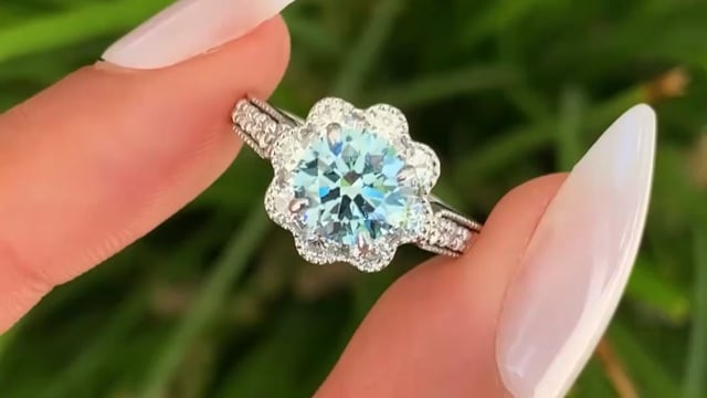 Gin & Grace 14K White Gold Diamond & Aquamarine Halo Engagement Ring - Natural Blue Gemstone Promise Ring For Women - View #6